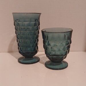 Indiana Glass Colony Whitehall Riviera Blue Textured Footed Goblets